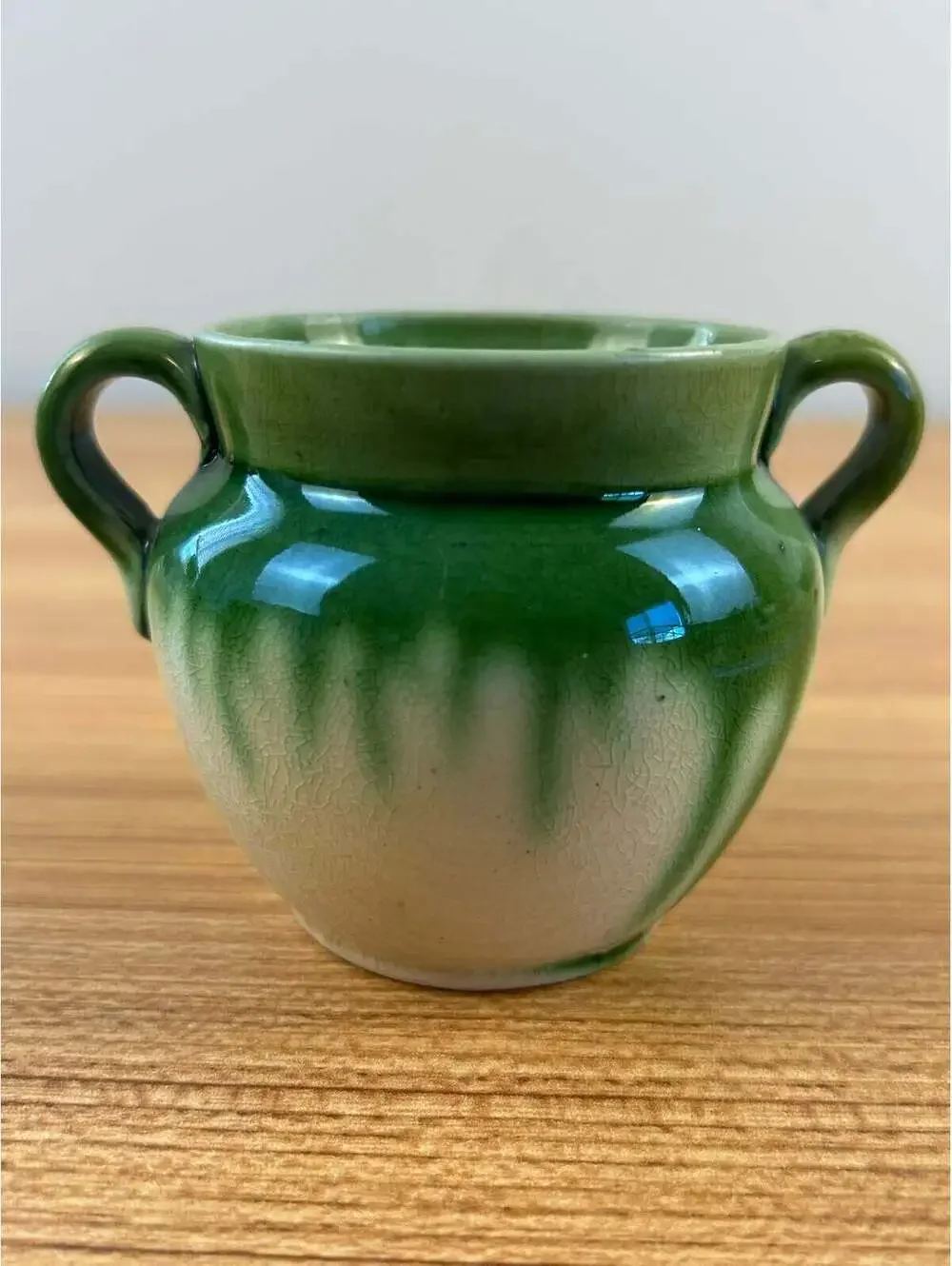 Aller Vale England Art pottery Green Drip Glaze Double Handled Vase